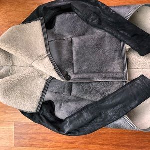 Rick Owens Black Leather Jacket With Sherling Lining